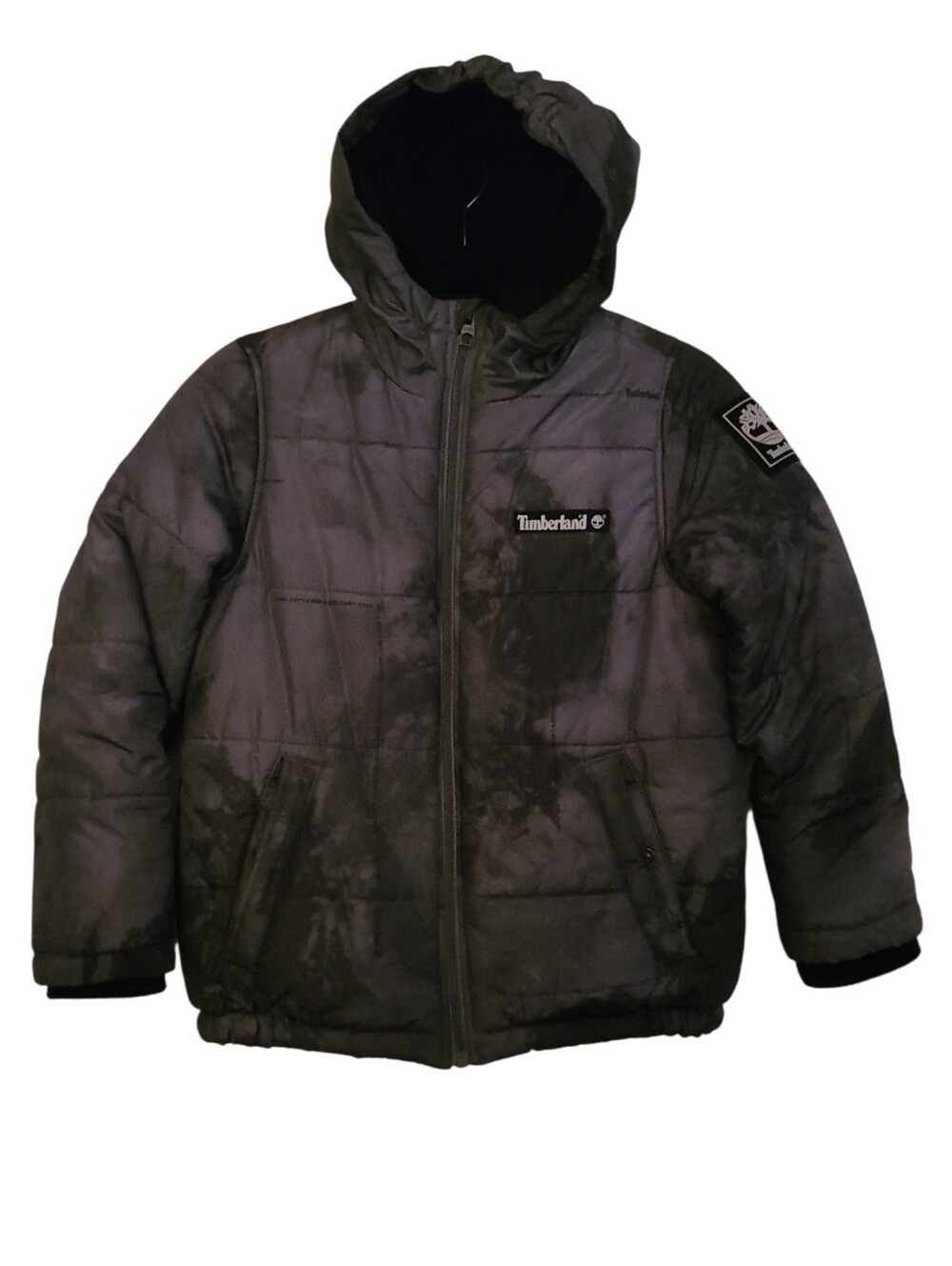 Timberland Boys Black / Gray Kids Puffer Jacket with Hood Sz S / 8